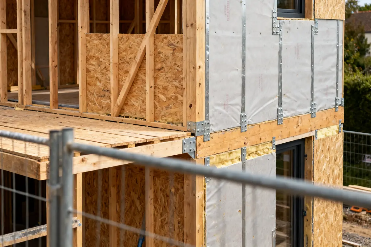 Construction d'une extension en bois, structure visible, prix extension bois 20 m2 abordable