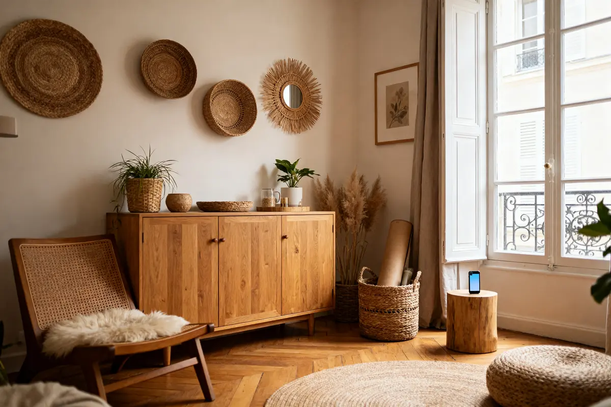 Intérieur scandinave avec meubles en bois et déco nature pour beau beau blog élégant