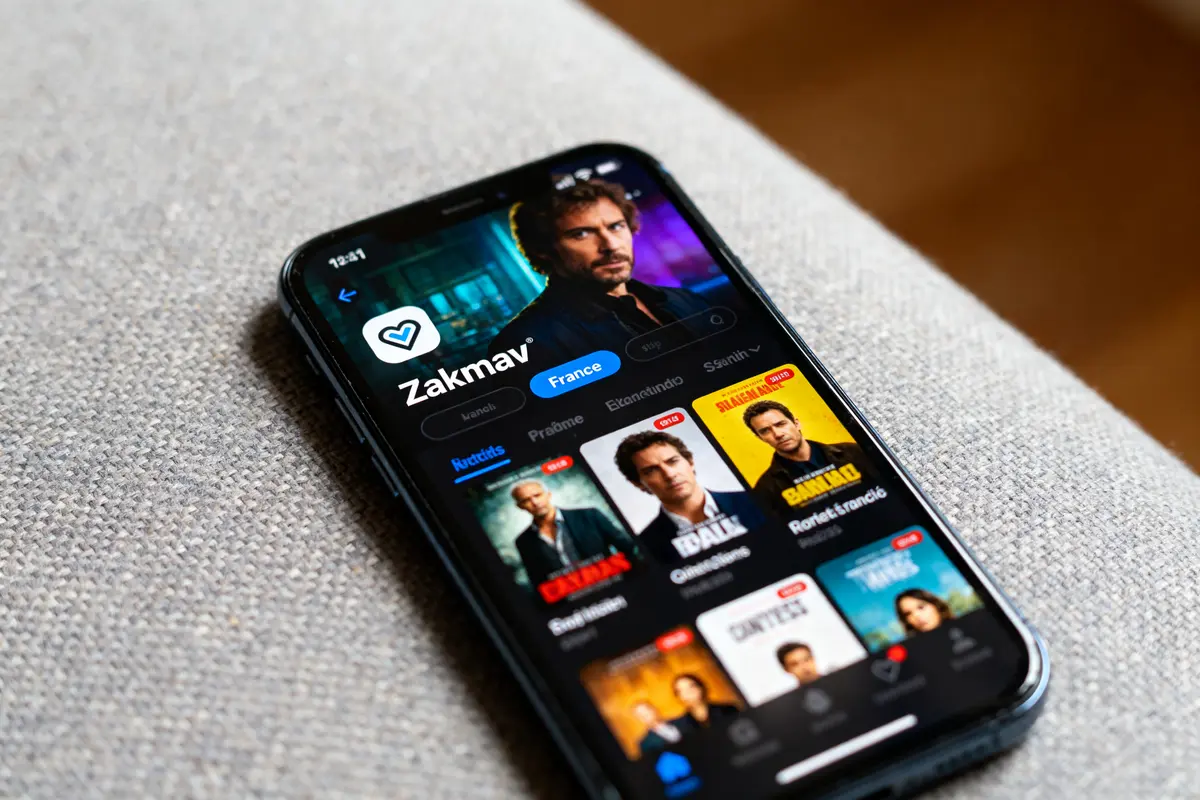 Application Zakmav sur smartphone affichant divers films populaires à l'écran principal